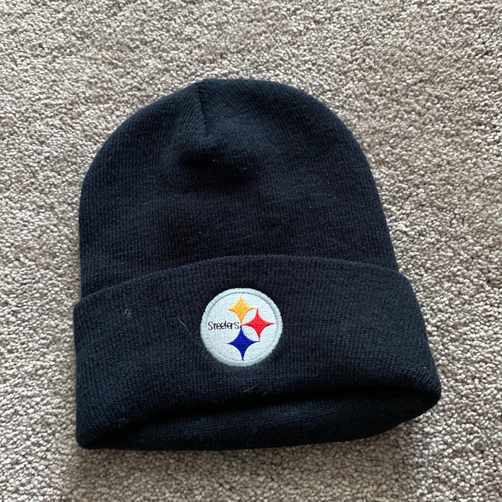 NFL Pittsburgh Steelers Knit Beanie Hat Black Team Logo OS